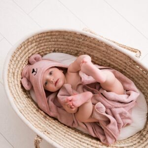 Ręcznik bambusowy z kapturkiem dla dziecka 85x85cm pudrowy róż - Bolo zdjęcie 1